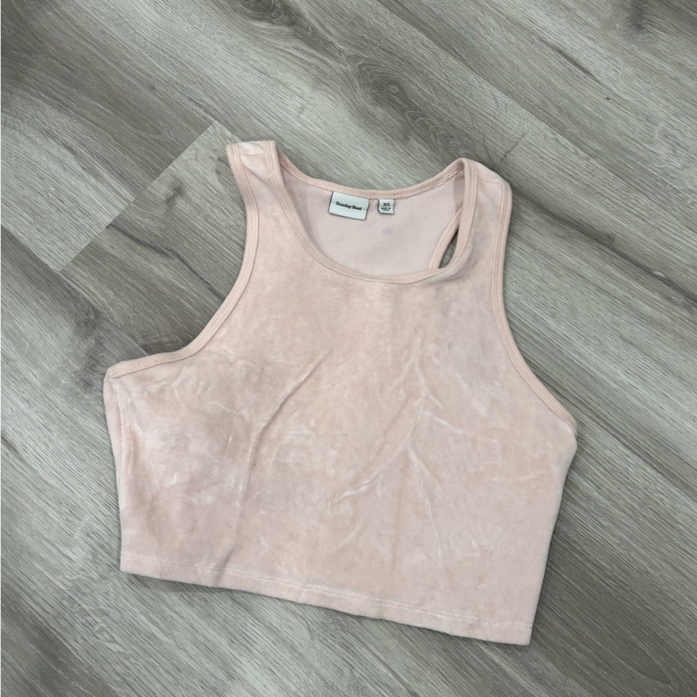 TNA Light Pink Velour Crop Tank Top